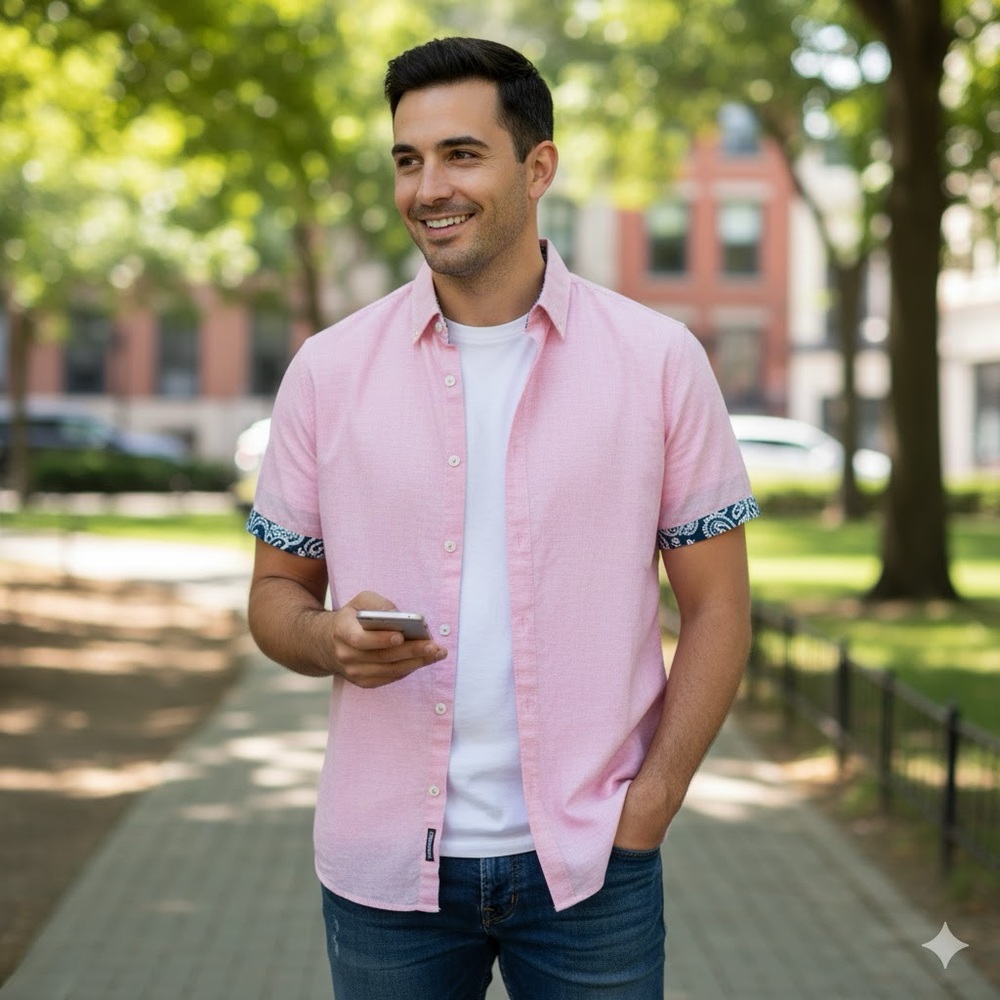 Denim & Flower Light Pink Button-Up Shirt Size L